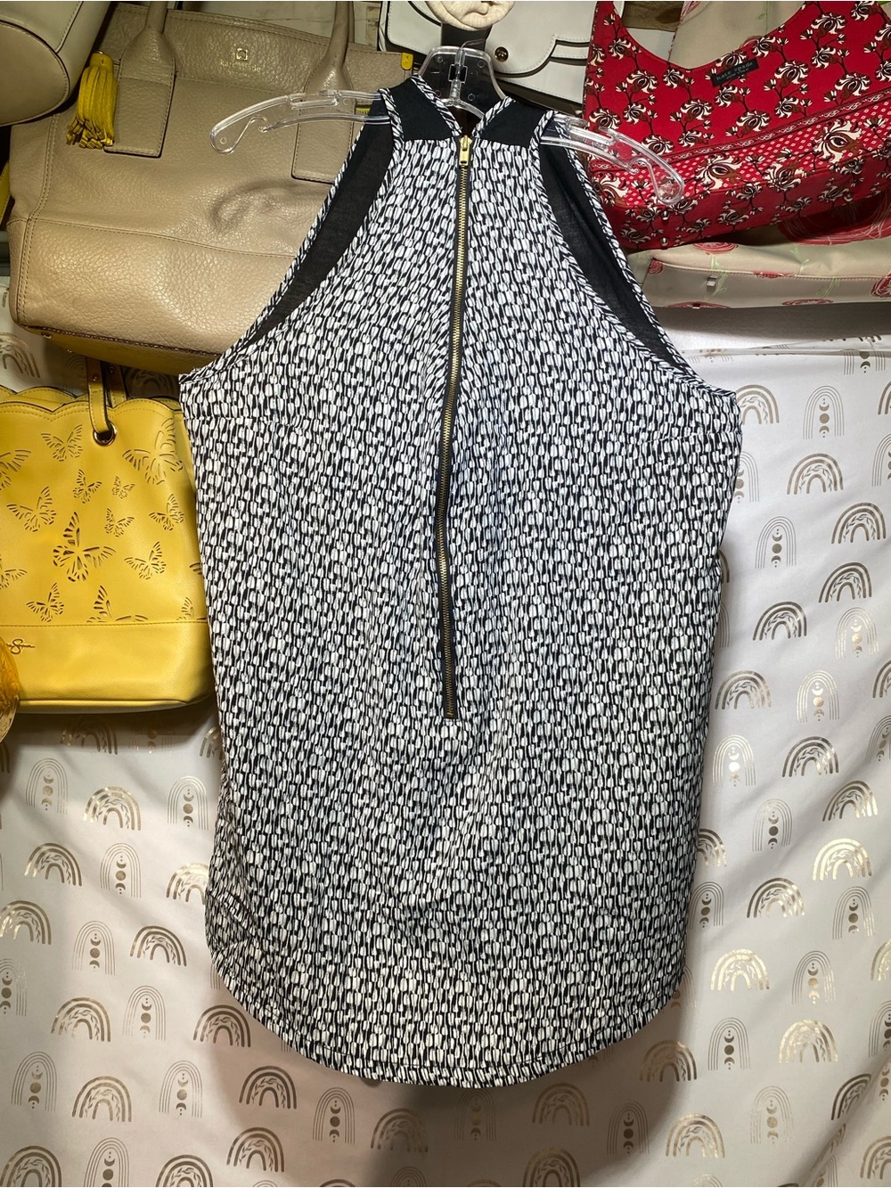 Apt. 9 Black & White Printed Halter Zip-Back Camisole